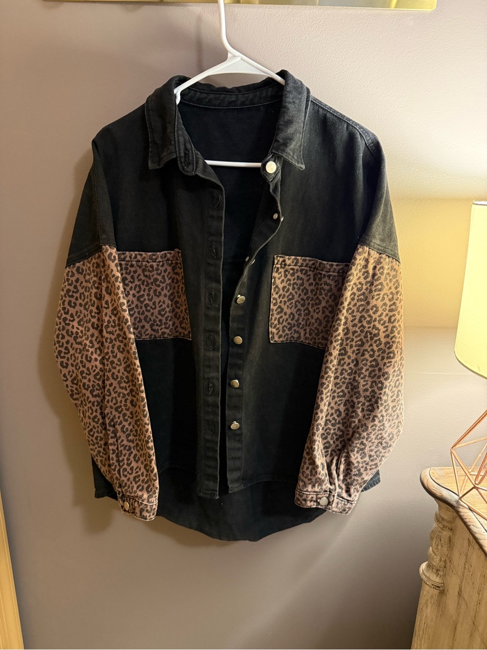 Amazon Black Jacket with Brown Leopard Print Panels OVERSIZED